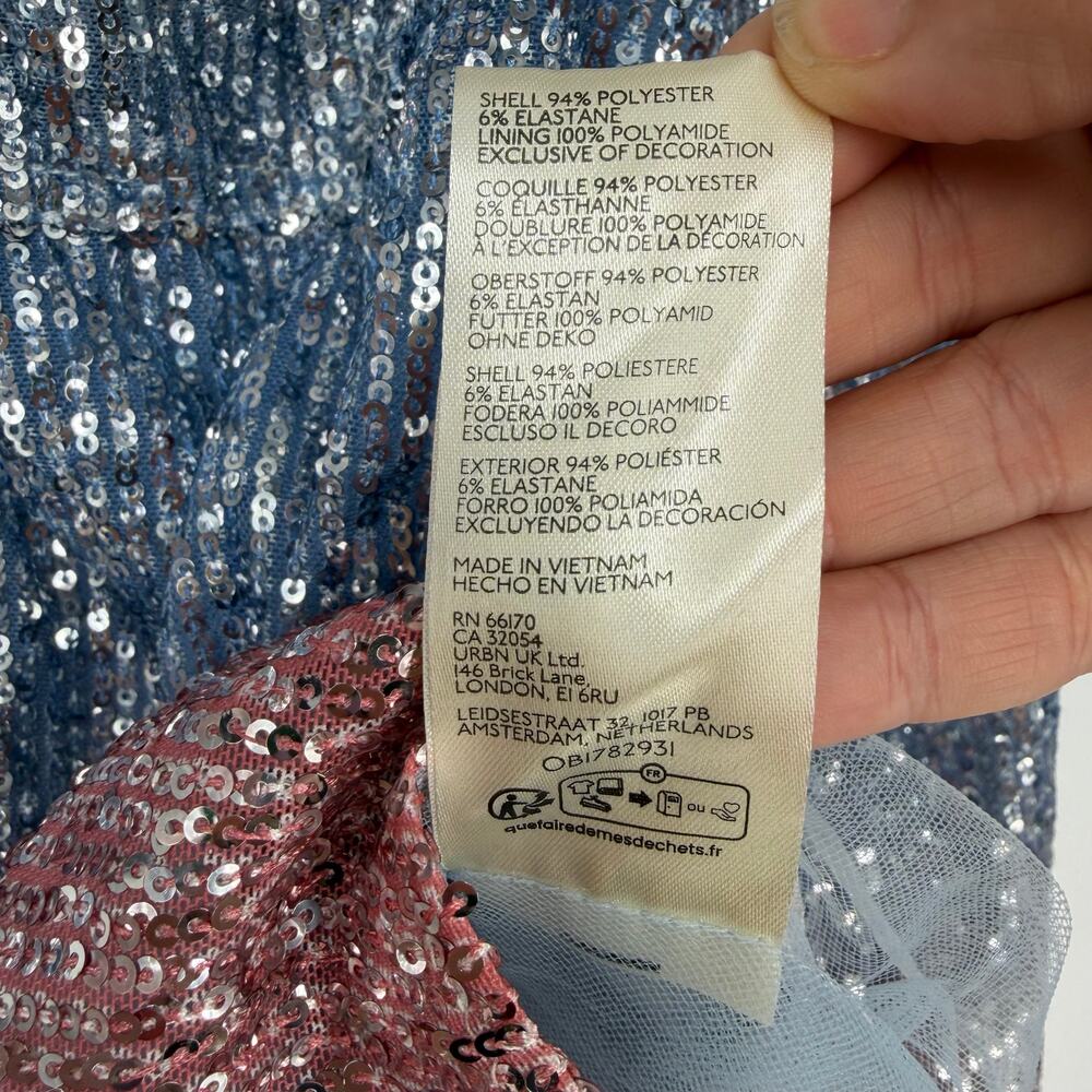 Anthropologie Ombre Sequin Button Down Blouse Pink Silver Mesh Top NWT S - Picture 8 of 13